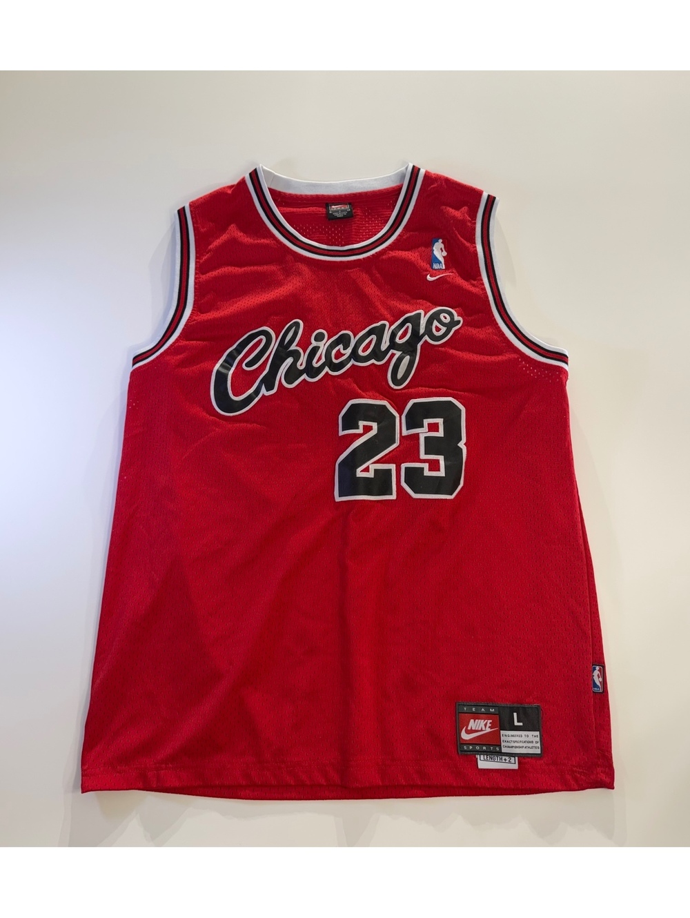Nike Michael Jordan Chicago Bulls 23 Red Script Jersey Large